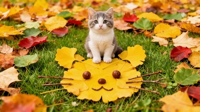 猫咪的秋叶猫脸