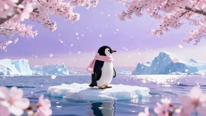 极地奇幻樱花企鹅