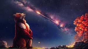 星空下仰望的一只棕熊