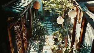 清透夏日古风庭院风景