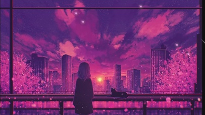 唯美星空樱花树下 