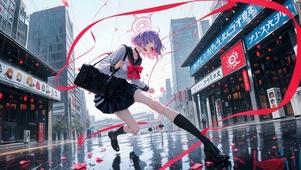 都市街头二次元紫发美少女