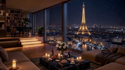 城市巴黎雪夜景