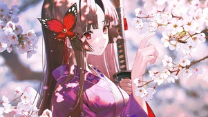 樱花蝴蝶耳饰少女