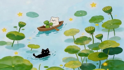 荷花池塘猫咪