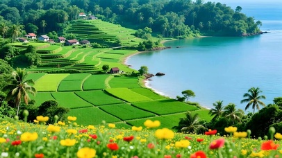 绿色护眼山水花草