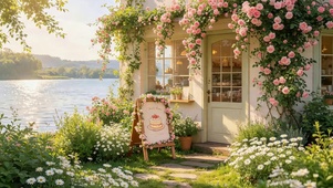 湖边鲜花小屋