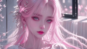 清纯治愈粉色长发美少女