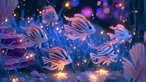梦幻海底发光条纹鱼