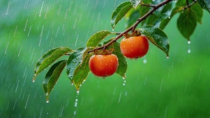 治愈雨中柿子