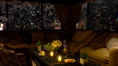 城市雨夜舒适客厅