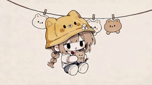 晾衣绳上女孩