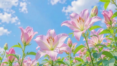 清新护眼蓝天粉百合