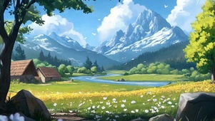 白云树木河流
