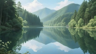 清新绿色山谷湖泊