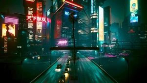 赛博科幻城市夜景车流