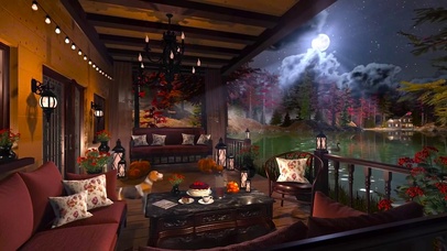 秋林湖边夜晚月光别墅