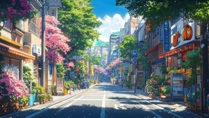 城市商店夏日清新街景