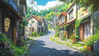 静谧无人小镇建筑街道