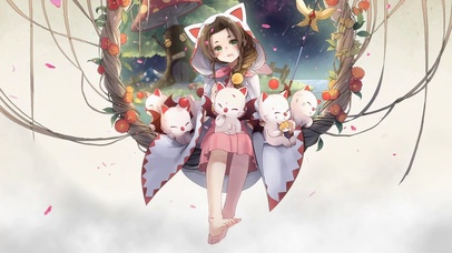 秋千上的猫娘少女