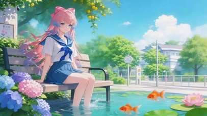 夏日湖边女孩