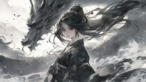 水墨龙少女