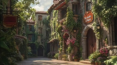 漫步绿意小镇午后街道