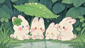 荷叶下躲雨的小兔