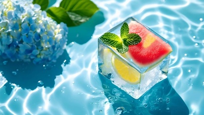 清新治愈冰块水果