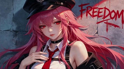 粉发红瞳酷帅警服美少女