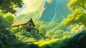 绿色山林幽静小屋