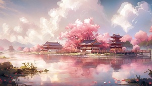 古风 湖边美景