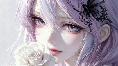紫发蝴蝶白玫瑰二次元美少女