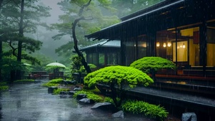 雨天庭院