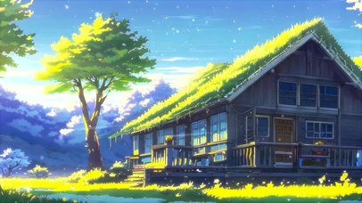 春天阳光树林木屋