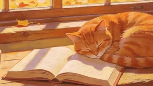 睡着猫咪 秋季带鱼屏