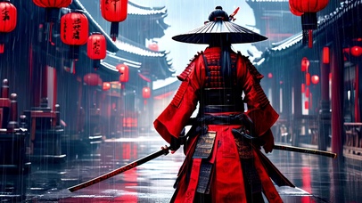 细雨中的红衣侠客