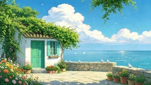 宁静海边小屋