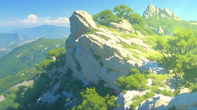 俯瞰清新绿色山石群峰