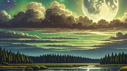 夜景星空树木河流双屏