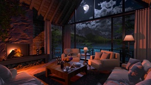 月夜湖畔木屋别墅
