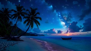 夕阳星空海边