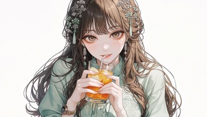 喝橙汁的美女