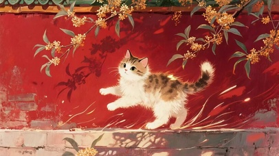 红墙下的小猫
