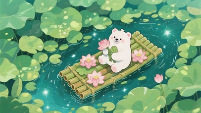 荷塘小熊治愈插画