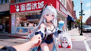 买冰饮的情侣