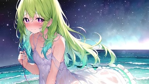 夜晚海边连衣裙少女