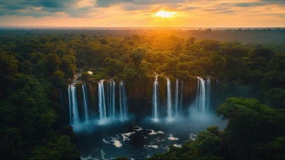 茂密森林中的壮丽瀑布