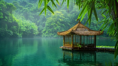 湖边小亭美景