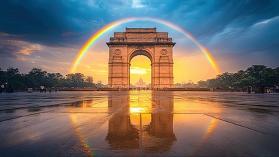 雨后彩虹城市地标广场